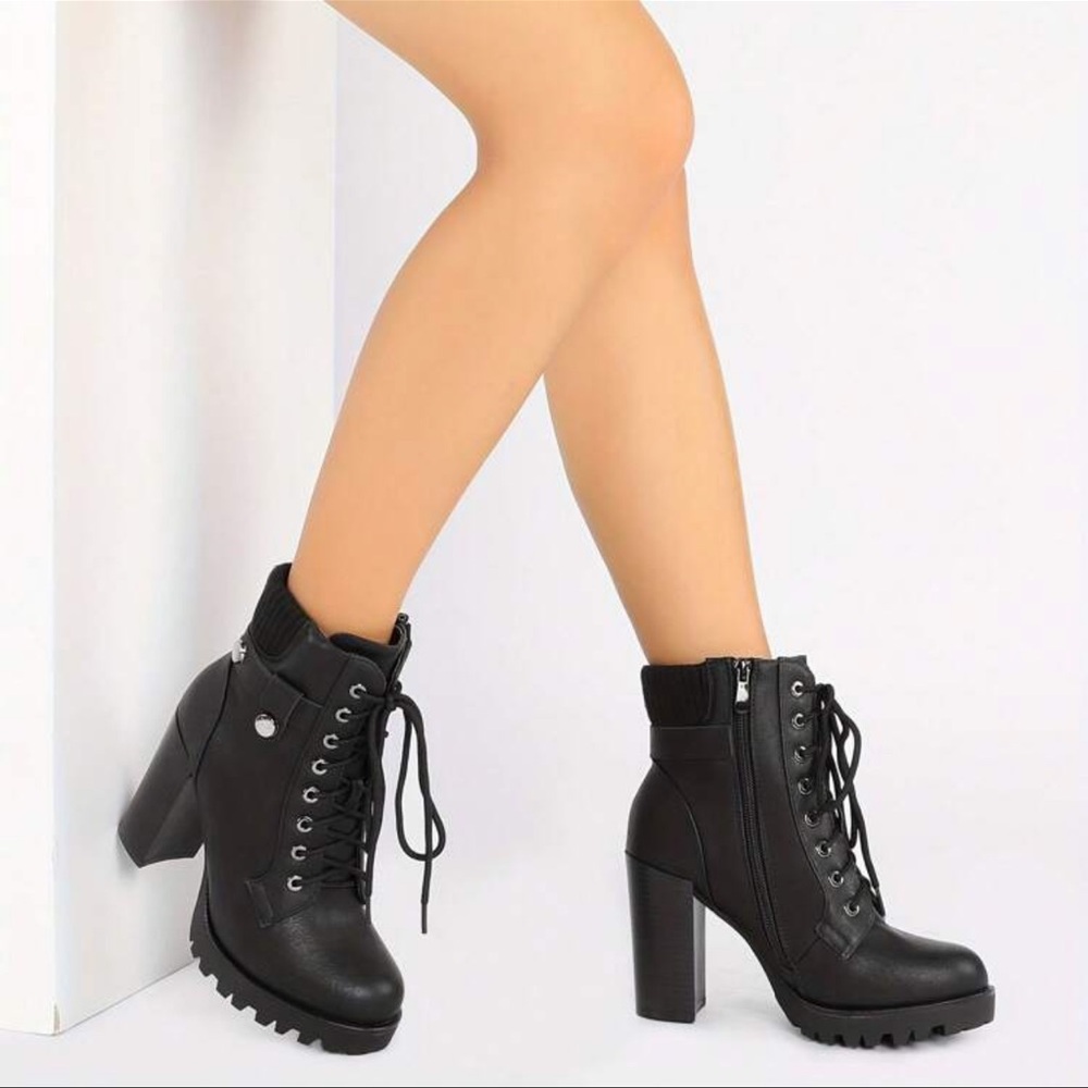 Black Lace-Up Ankle Boots